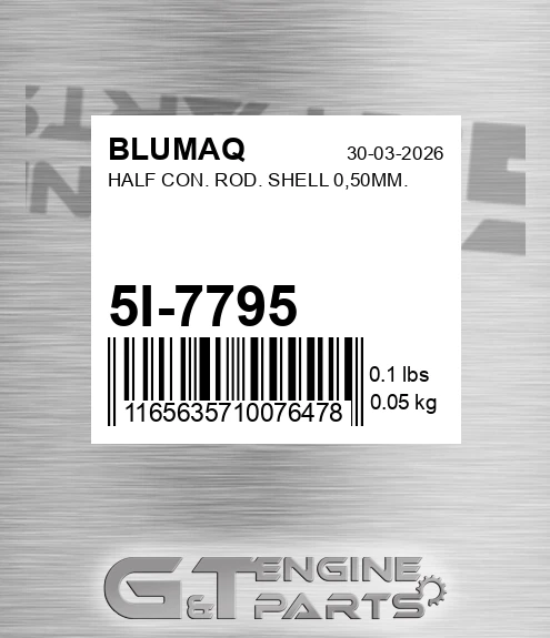 5I-7795 Half Con. Rod. Shell 0,50mm. for BLUMAQ