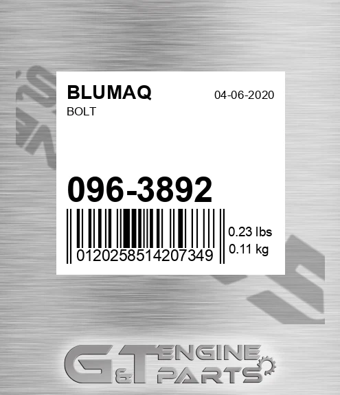 096-3892 Bolt for BLUMAQ