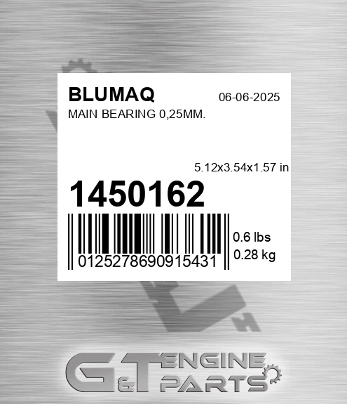145-0162 Main Bearing 0,25mm. for BLUMAQ