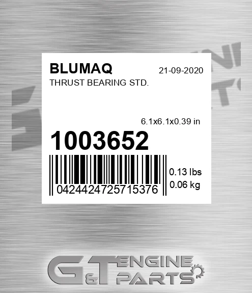 100-3652 Thrust Bearing Std. for BLUMAQ