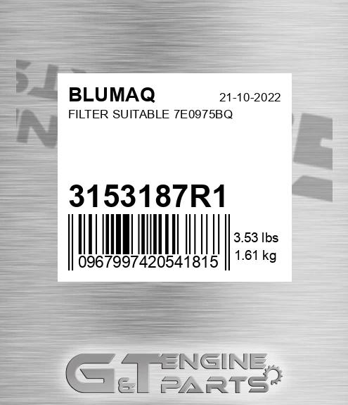 3153187R1 Filter Suitable 7e0975bq for BLUMAQ