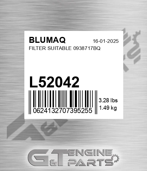 L52042 Filter Suitable 0938717bq