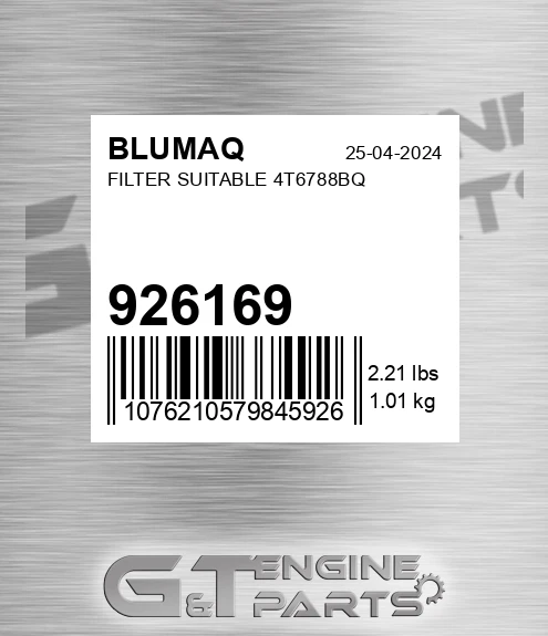 926169 Filter Suitable 4t6788bq for BLUMAQ