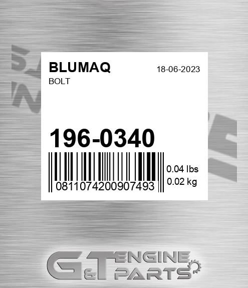 196-0340 Bolt for BLUMAQ