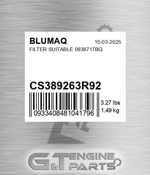 CS389263R92 BLUMAQ Filter Suitable 0938717bq