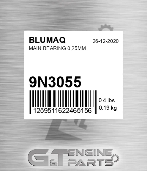 9N-3055 Main Bearing 0,25mm. for BLUMAQ