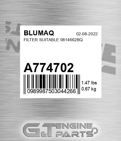 A774702 BLUMAQ Filter Suitable 0814662bq