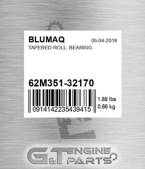 62M351-32170 Tapered Roll. Bearing for BLUMAQ