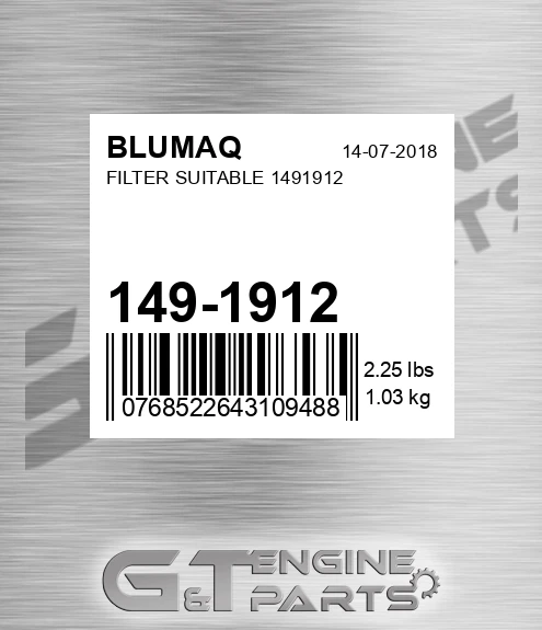 149-1912 Filter Suitable 1491912 for BLUMAQ