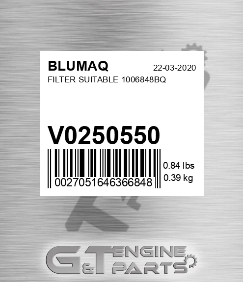 V0250550 Filter Suitable 1006848bq