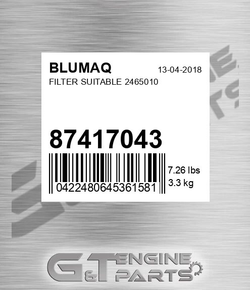 87417043 Filter Suitable 2465010