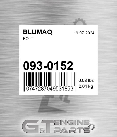 093-0152 Bolt for BLUMAQ