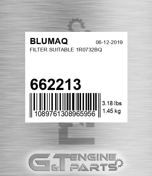 662213 Filter Suitable 1r0732bq for BLUMAQ