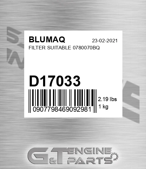 D17033 Filter Suitable 0780070bq