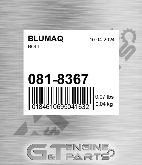 081-8367 Bolt for BLUMAQ