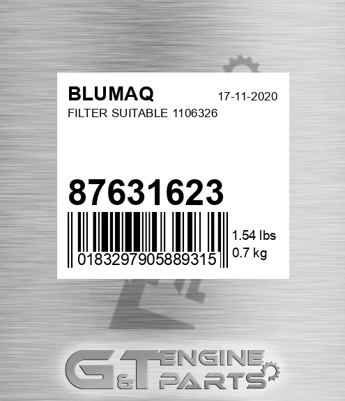 87631623 Filter Suitable 1106326