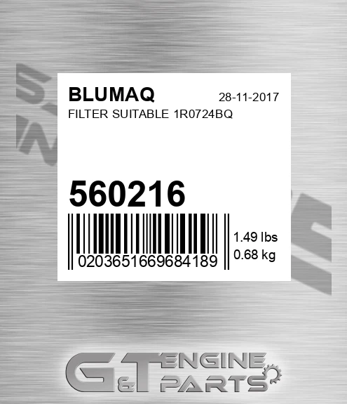 560216 BLUMAQ Filter Suitable 1r0724bq