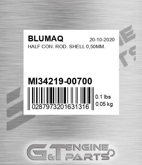 MI34219-00700 Half Con. Rod. Shell 0,50mm. for BLUMAQ
