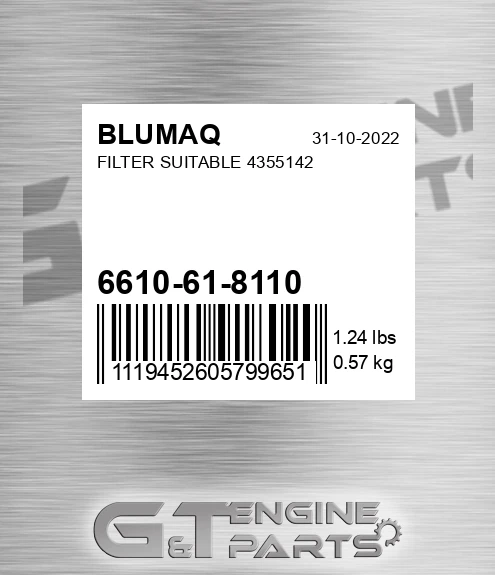 6610-61-8110 Filter Suitable 4355142 for BLUMAQ