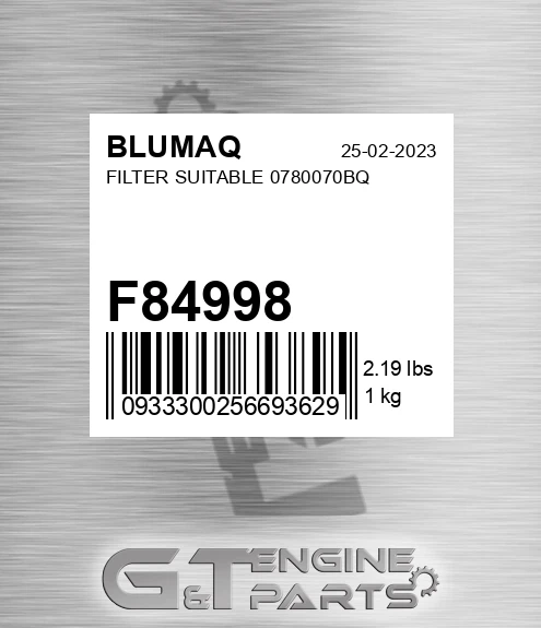 F84998 Filter Suitable 0780070bq