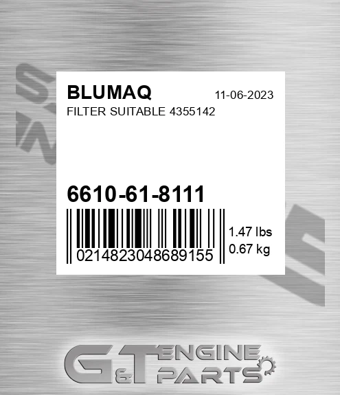 6610-61-8111 Filter Suitable 4355142 for BLUMAQ