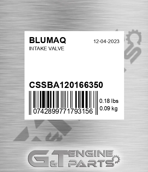 CSSBA120166350 Intake Valve