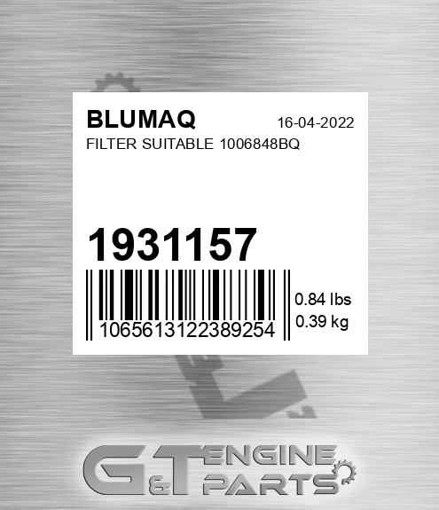 1931157 BLUMAQ Filter Suitable 1006848bq