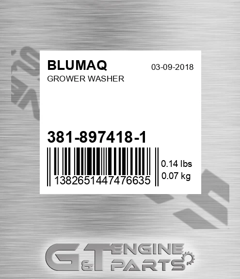 381-897418-1 Grower Washer for BLUMAQ