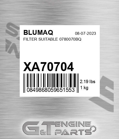 XA70704 Filter Suitable 0780070bq