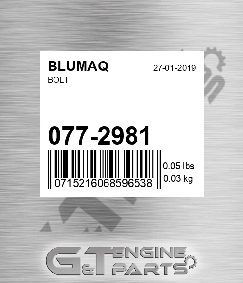077-2981 Bolt for BLUMAQ