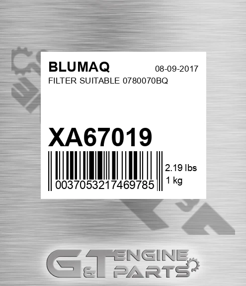 XA67019 Filter Suitable 0780070bq for BLUMAQ