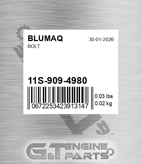 11S-909-4980 Bolt for BLUMAQ