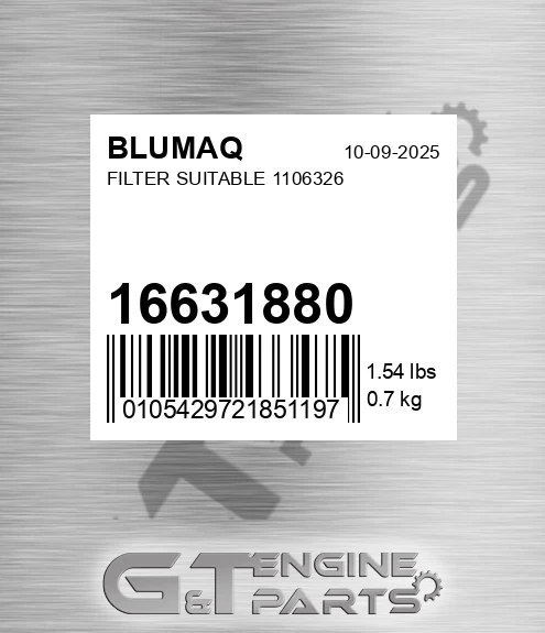 16631880 Filter Suitable 1106326