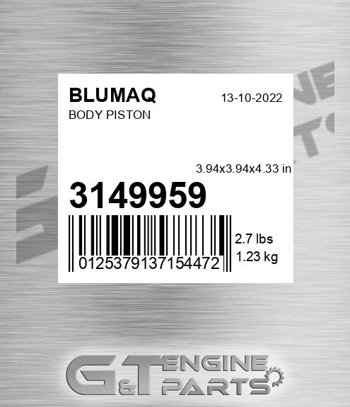 314-9959 Body Piston for BLUMAQ