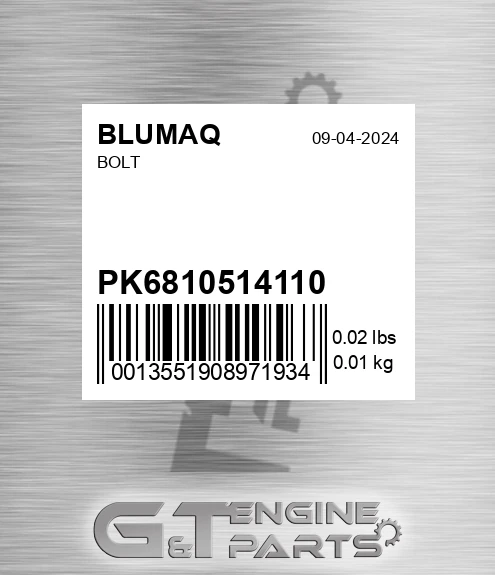 PK6810-51-4110 Bolt for BLUMAQ
