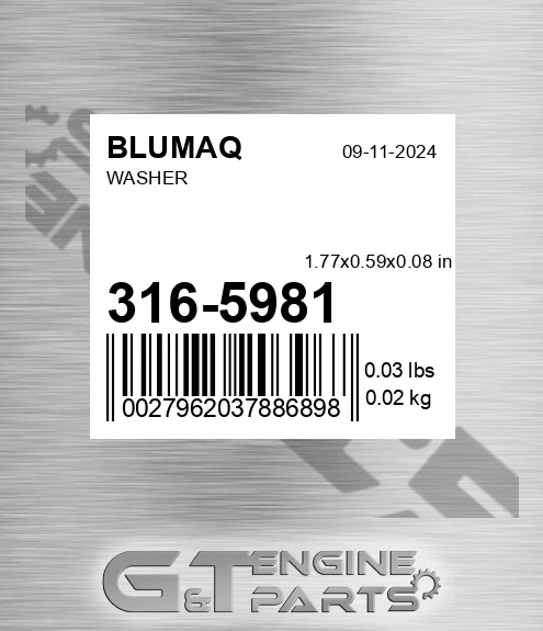 316-5981 Washer for BLUMAQ