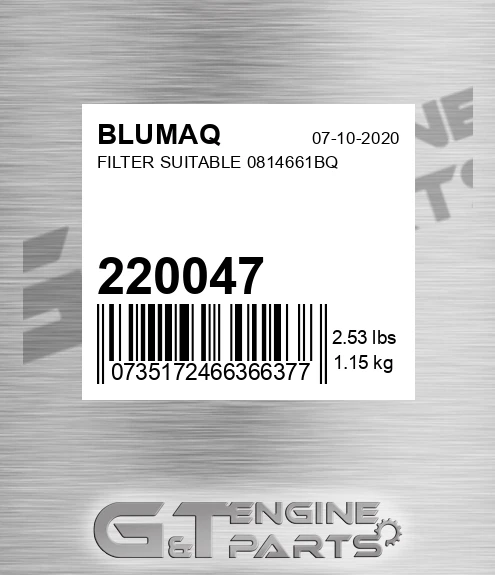 220047 Filter Suitable 0814661bq