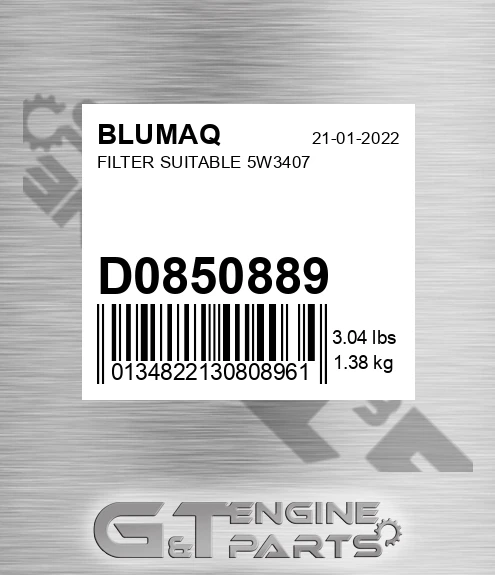 D0850889 Filter Suitable 5w3407