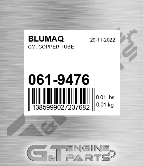 061-9476 Cm. Copper Tube for BLUMAQ