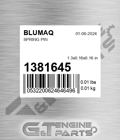 138-1645 Spring Pin for BLUMAQ