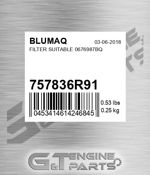 757836R91 Filter Suitable 0676987bq