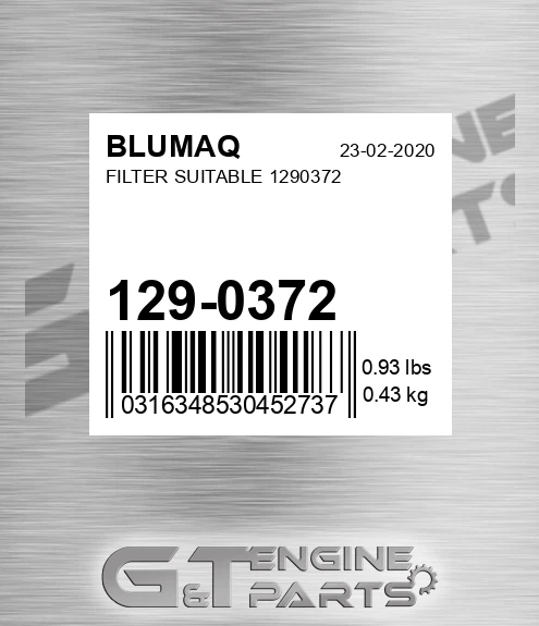 129-0372 Filter Suitable 1290372