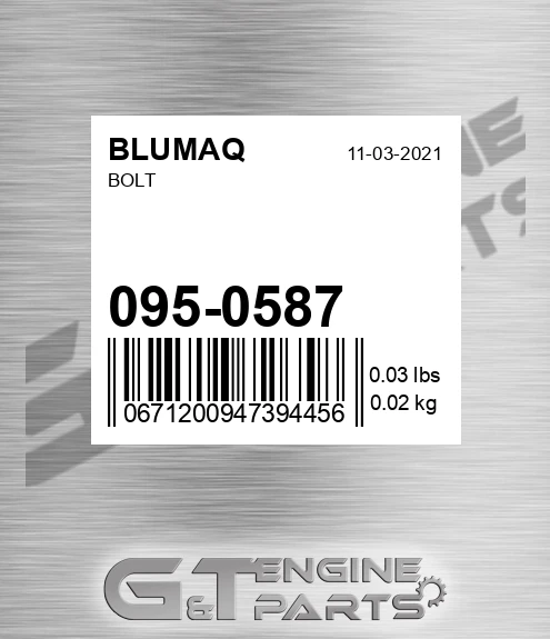 095-0587 Bolt for BLUMAQ