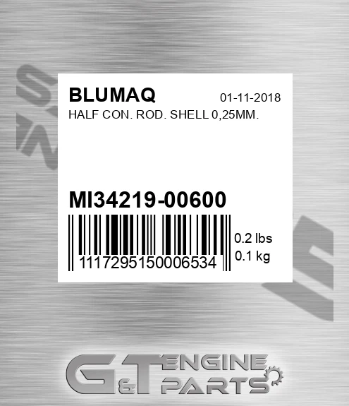 MI34219-00600 Half Con. Rod. Shell 0,25mm. for BLUMAQ