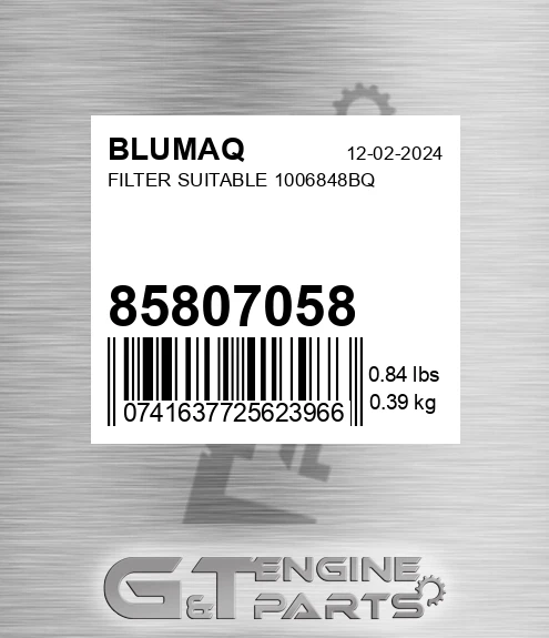85807058 Filter Suitable 1006848bq