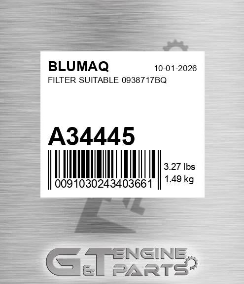 A34445 BLUMAQ Filter Suitable 0938717bq