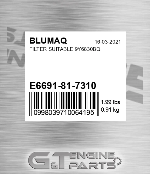 E6691-81-7310 Filter Suitable 9y6830bq