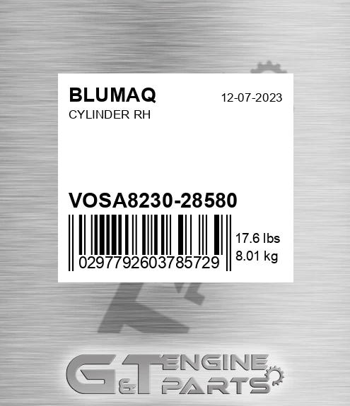 VOSA8230-28580 Cylinder Rh for BLUMAQ