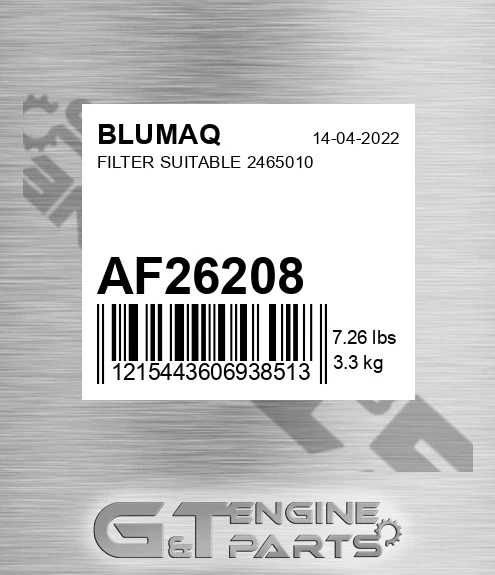 AF26208 Filter Suitable 2465010