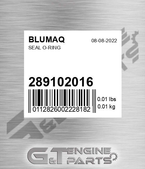 289102016 Seal O-ring
